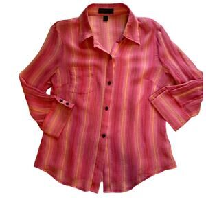 Express Design Studio 100% Silk Y2K Style Striped Button Up Pink Blouse Medium